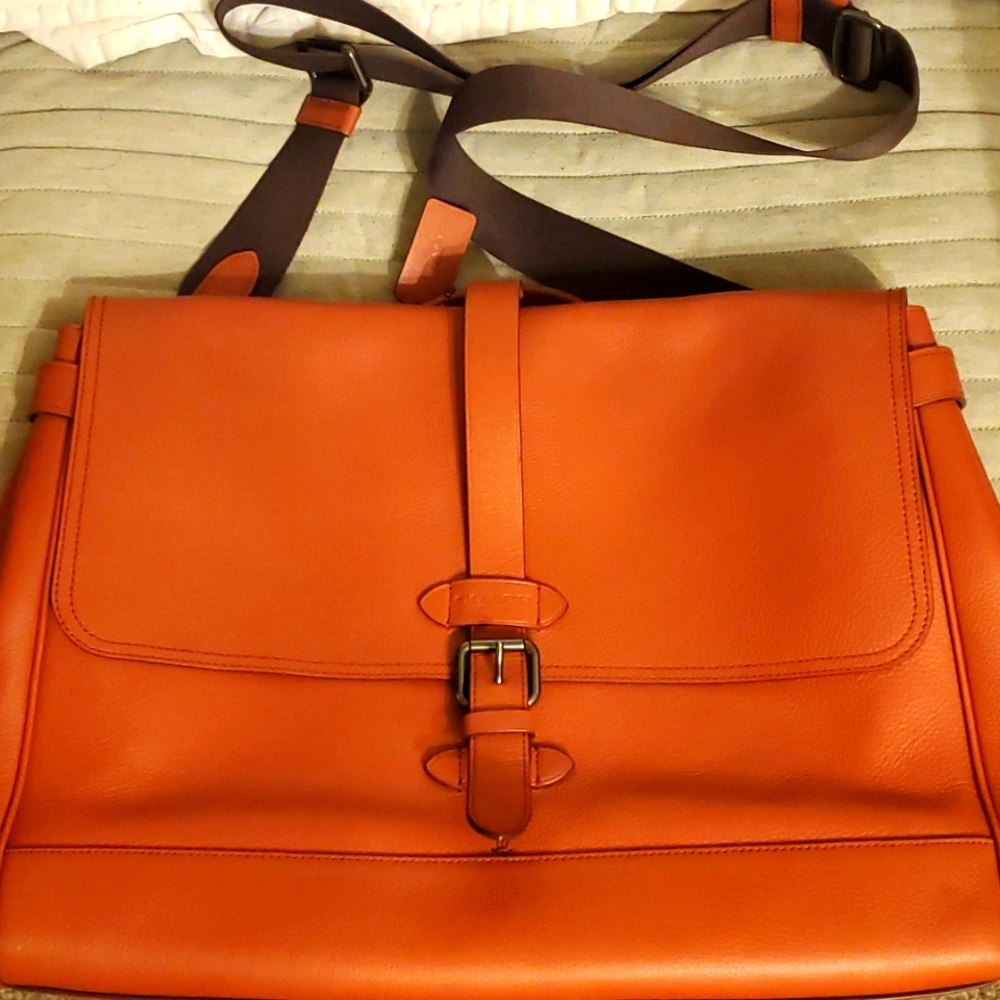 Coach 100% Leather Burnt Orange Messenger Bag